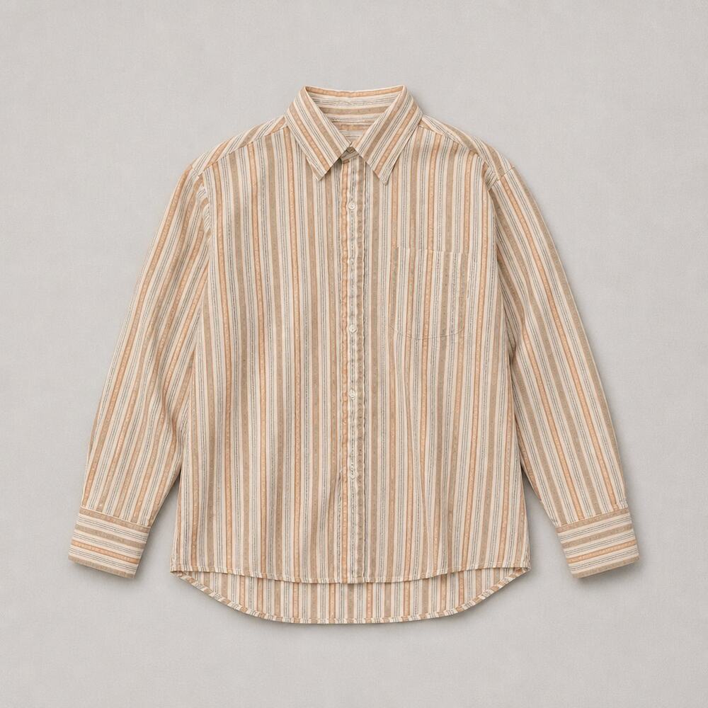 Vintage 70s Montgomery Ward Disco Dress Shirt Men L Orange Brown Striped